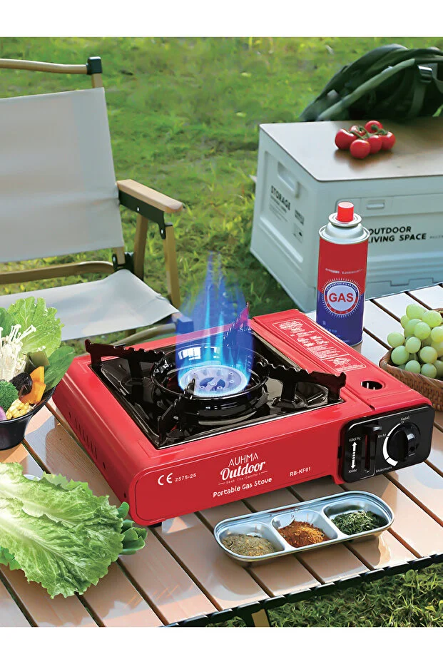 Portatif Kamp Ocağı 2.3kW Kırmızı | Taşınabilir Tekli Gazlı Ocak | Rüzgar Geçirmez